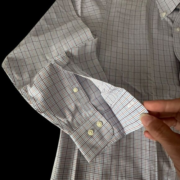 Brooks Brothers 346 White, and Red Dress Shirt with Plaid Pattern - Picture 6 of 9